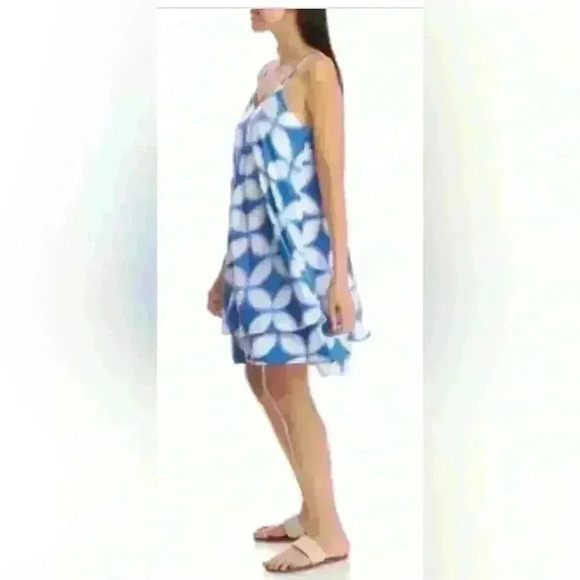 Crown & Ivy Women’s Double Layer Midi Sundress Size M Blue White Flowy Vacation - Picture 2 of 13